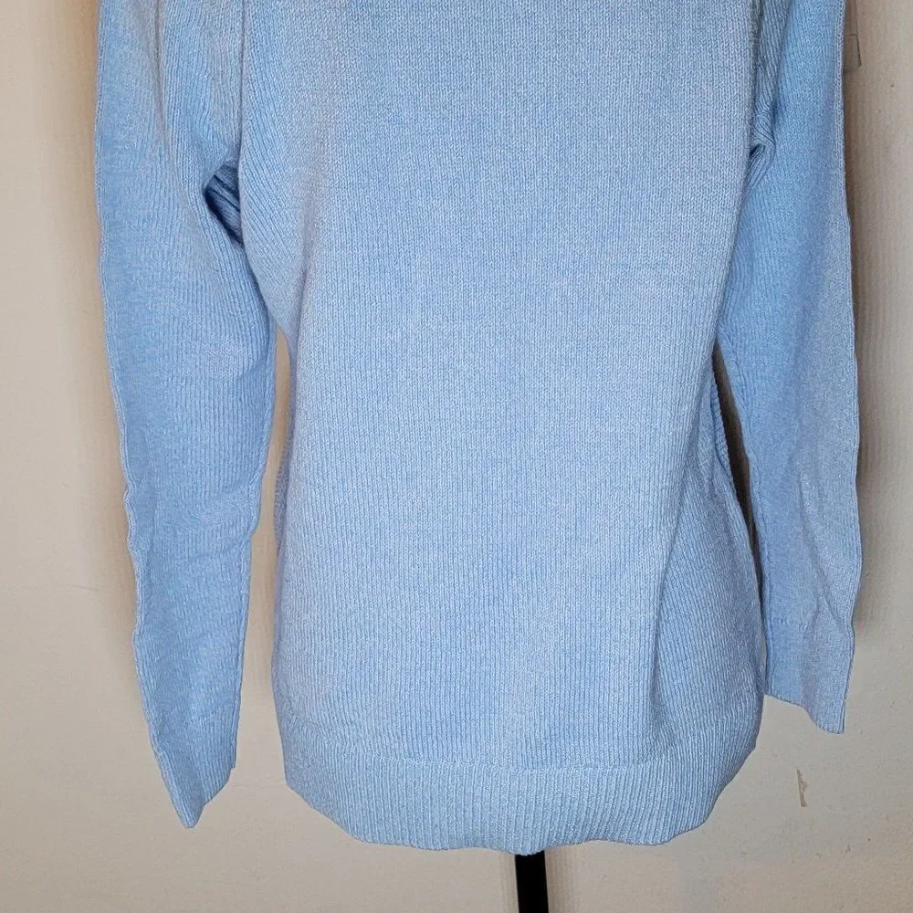 Karen Scott Womens Blue Cable Knit Long Sleeve Round Neck Pullover Sweater Sz PM